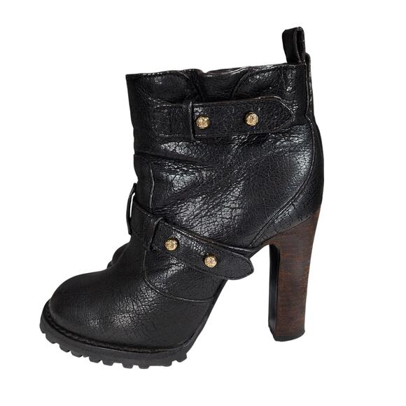 Tory Burch sz 5 Landers Moto Ankle Boots Bootie Women Black Lug Sole Studs 3.5" - Picture 3 of 13